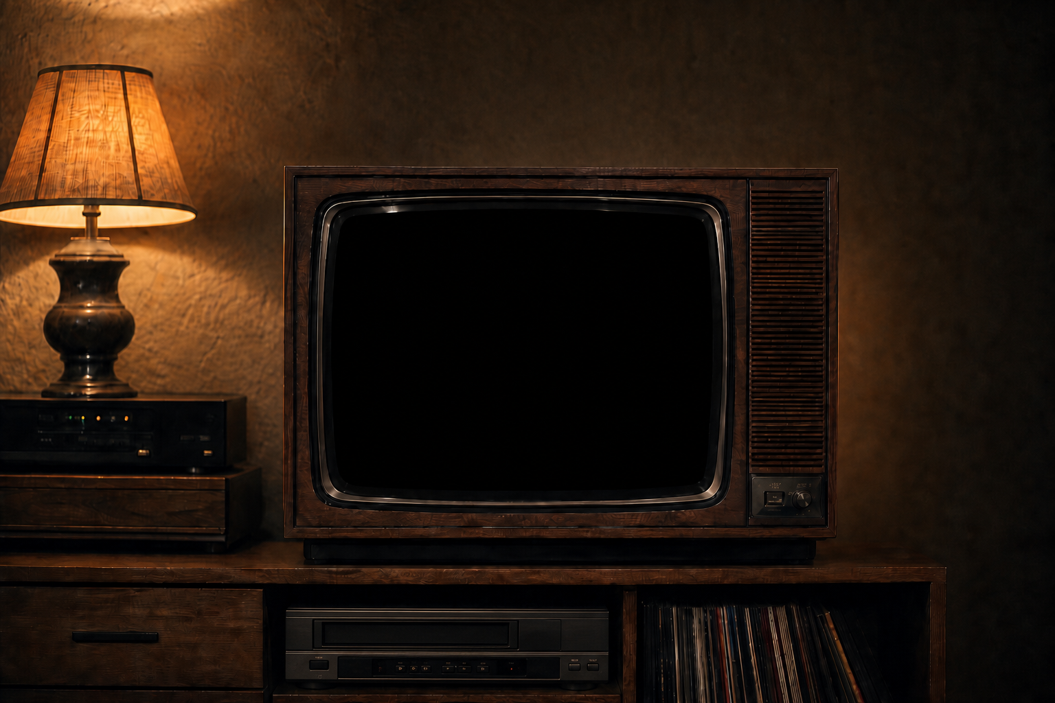 Vintage television in a dark listening room